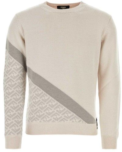 Fendi Logo Intarsia-knit Crewneck Sweater - White