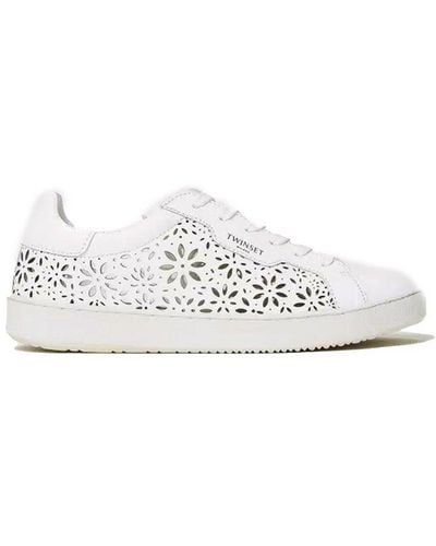 Twin Set Laser-cut Lace-up Trainers - White