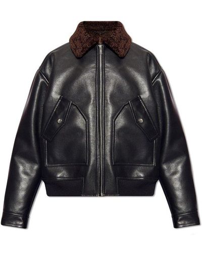 Nanushka 'lude' Shearling Jacket From Vegan Leather, - Black