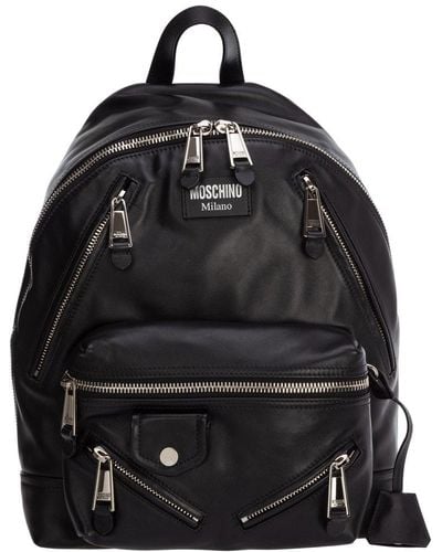 Moschino Leather Rucksack Backpack Travel - Black
