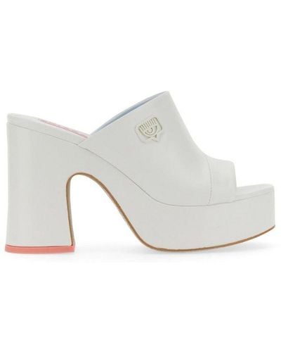 Chiara Ferragni Logo Detailed Heeled Sandals - White
