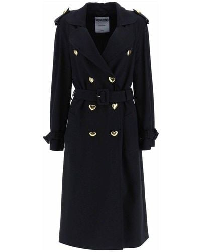 Moschino Double Breasted Trench With Heart Shaped Buttons - Black