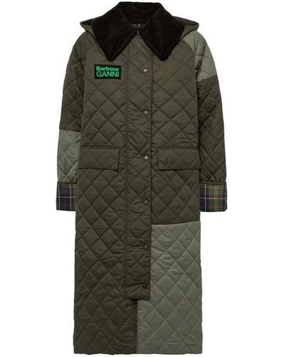 Barbour X Ganni Logo Patch Quilted Trench Coat - Green