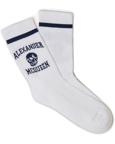 Alexander McQueen Varsity Skull Logo Socks - White