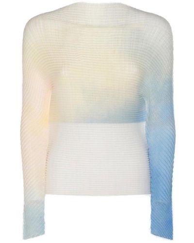 Issey Miyake Plissé-effect Long-sleeved Blouse - White