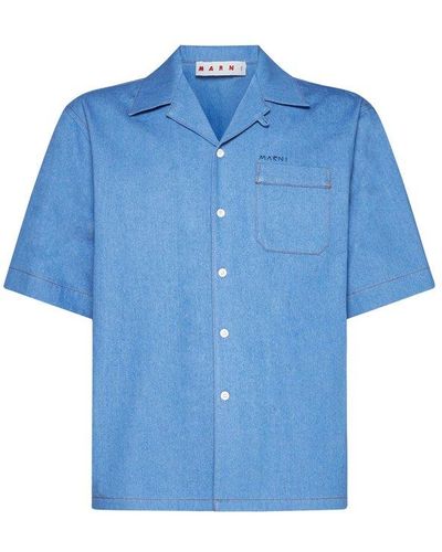 Marni Logo-embroidered Short Sleeved Shirt - Blue