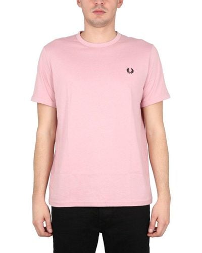 Fred Perry Ringer Logo-embroidered Crewneck T-shirt - Pink