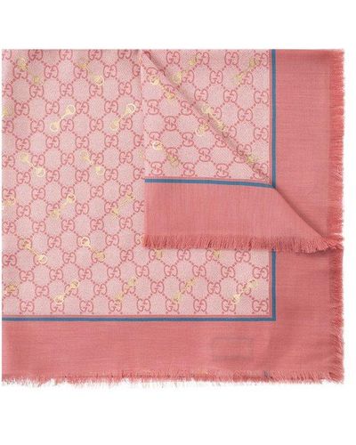 Gucci Shawl With gg Pattern - Pink