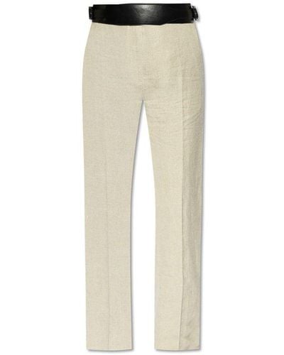 Ferragamo Straight-leg Contrast-belt Tailored Trousers - Natural