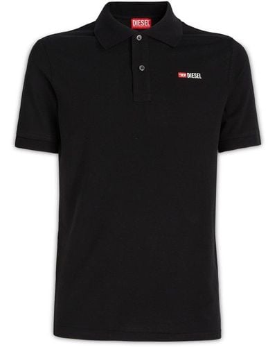 DIESEL T-smith-div Logo Printed Polo Shirt - Black