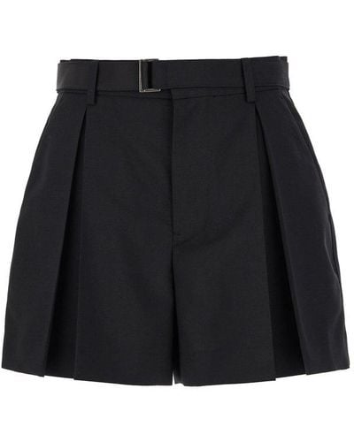 Sacai Belted Pleated Shorts - Black