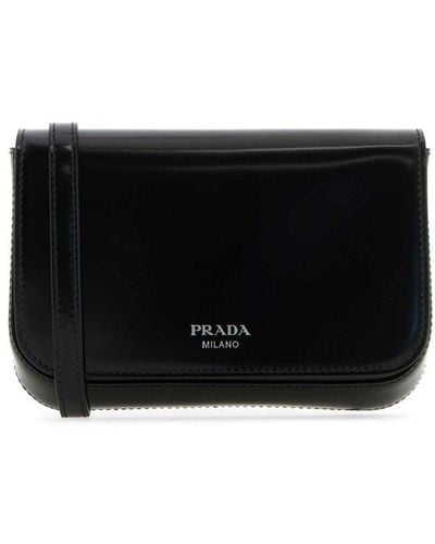 Prada Logo Printed Small Clutch Bag - Black