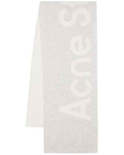 Acne Studios Logo Detailed Knitted Scarf - White