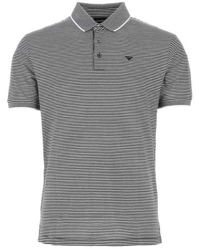 Emporio Armani Logo Embroidered Striped Polo Shirt - Gray