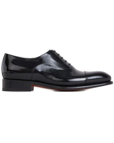 Santoni Round Toe Slip-on Oxford Shoes - Black