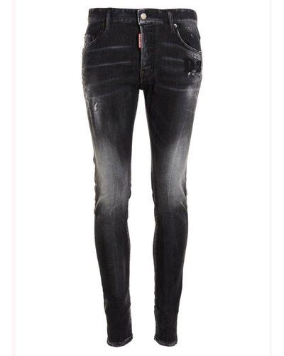 DSquared² Distressed Logo-patch Skinny Jeans - Black