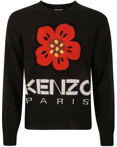 KENZO Boke Flower Intarsia-knit Crewneck Sweater - Black