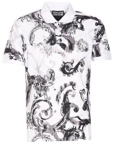 Versace Watercolour Couture Short-sleeved Polo Shirt - White