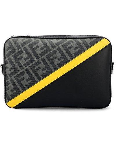 Fendi Brand-print Asymmetric-panel Coated-canvas Shoulder Bag - Black