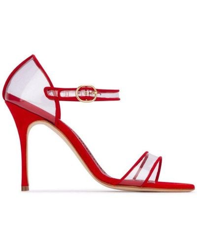 Manolo Blahnik Fersen Ankle Strap Open-toe Sandals - Red