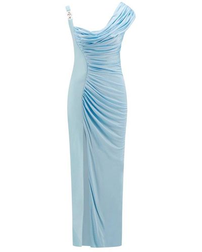 Versace Viscose Dress With Frontal Drapery - Blue