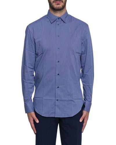 Emporio Armani Jacquard Pattern Long-sleeved Shirt - Blue
