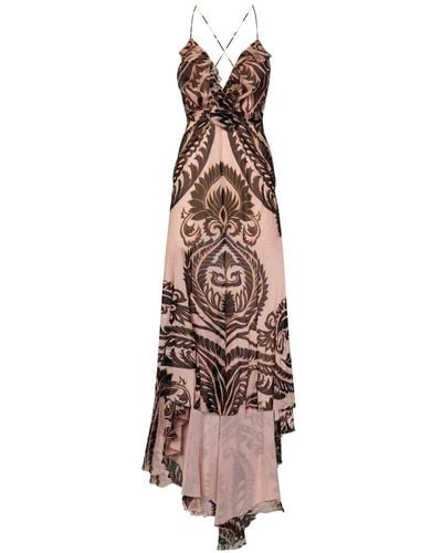 Etro Long Silk Dress With Graphic Print - Natural