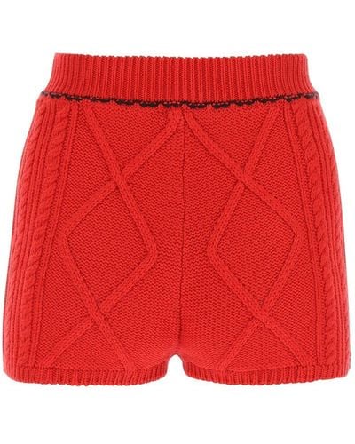 Marine Serre Stripe Detailed Cable Knit Shorts - Red