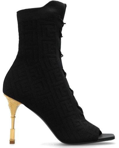 Balmain Coin Heeled Ankle Boots - Black