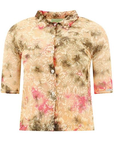 Aries Shrunken Lace-detailed Buttoned Shirt - Natural