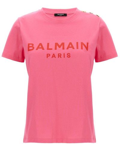Balmain Logo Printed Crewneck T-shirt - Pink