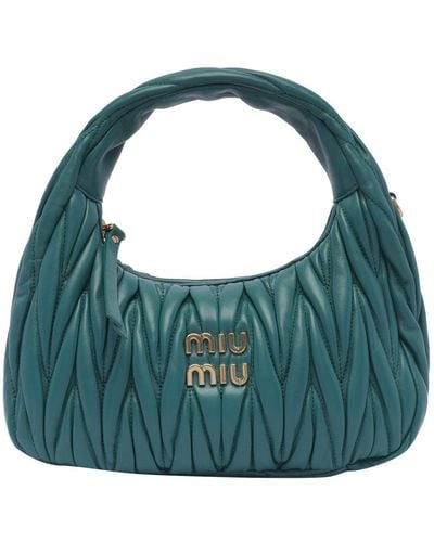 Miu Miu Wander Matelassé Logo Plaque Mini Hobo Bag - Green