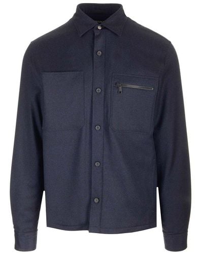 Zegna Buttoned Long-sleeved Shirt Jacket - Blue