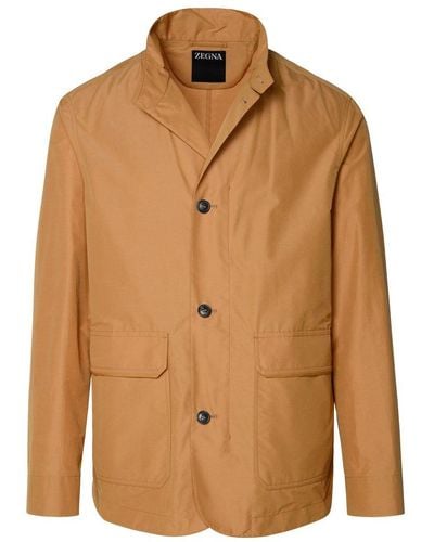 Zegna Long Sleeved Buttoned Tailored Jacket - Brown