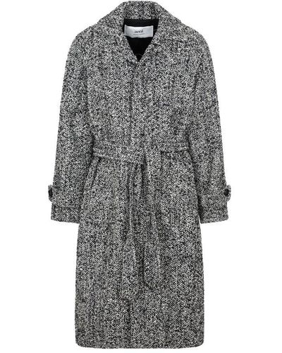 Ami Paris Long Belted Coat - Grey