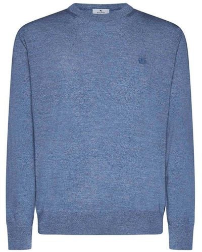 Etro Logo-embroidered Crewneck Knitted Jumper - Blue