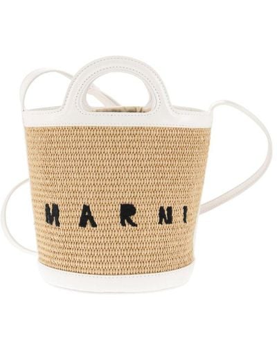 Marni Tropicalia - Raffia And Calfskin Bucket Bag - Natural
