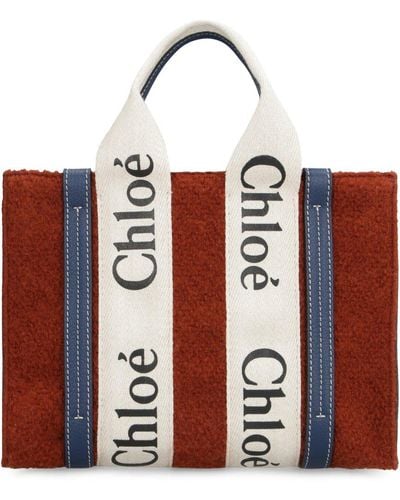 Chloé Woody Small Tote Wool - Red