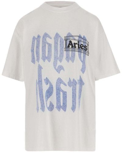Aries Logo Printed Crewneck T-shirt - Blue