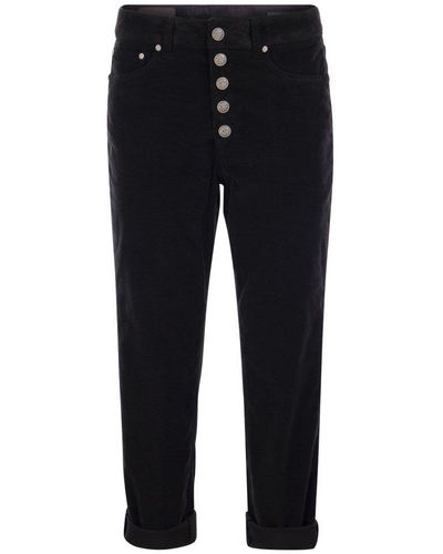 Dondup Mid-rise Cropped Corduroy Trousers - Blue