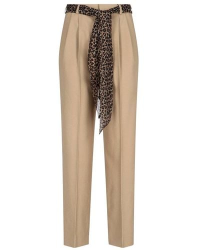 Saint Laurent Pleated Silk Belt Pants - Natural