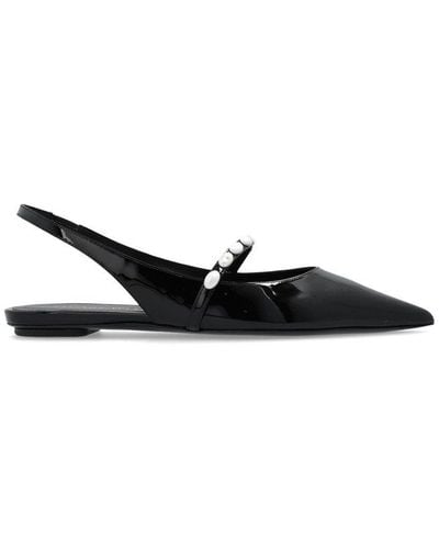 Stuart Weitzman Emilia Pearlita Slingback Flat Shoes - Black