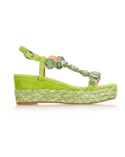 Alma En Pena. Embellished Platform Sandals - Green