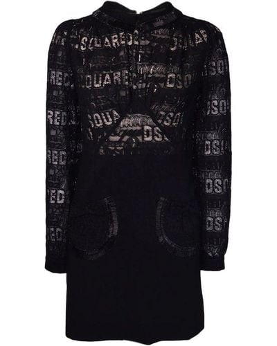 DSquared² Lace Detailed Straight Hem Dress - Black