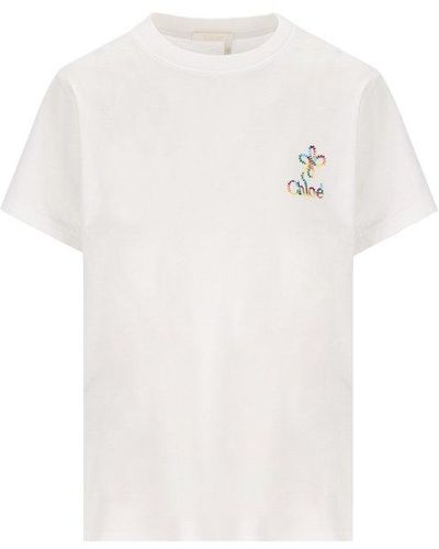 Chloé Logo Embroidered Crewneck T-shirt - White