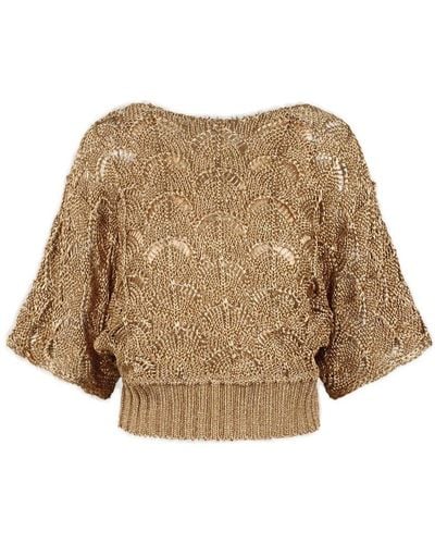 Alberta Ferretti Short-sleeved Knitted Sweater - Brown