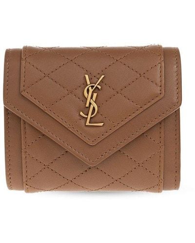 Saint Laurent Quilted Leather Logo Purse - Brown