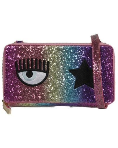 Chiara Ferragni Eyestar Detail Glitter Embellished Crossbody Bag - Purple