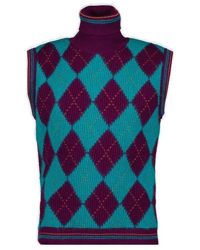 Versace Sleeveless Roll Neck Knitted Jumper - Blue