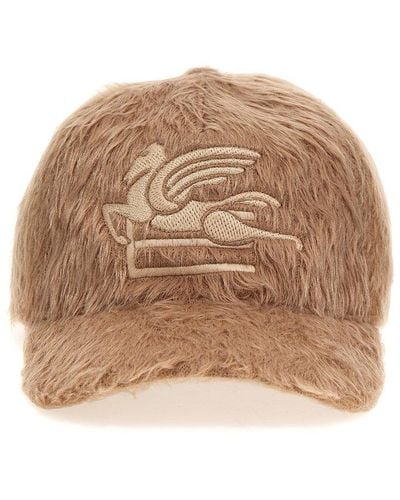 Etro Logo Embroidery Fur Cap Hats - Brown